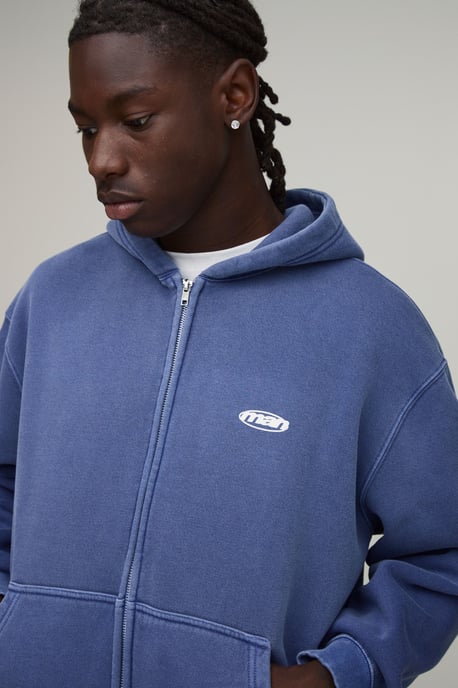 Oversized Boxy Man Sport Washed Zip Through Hoodie - Image 3