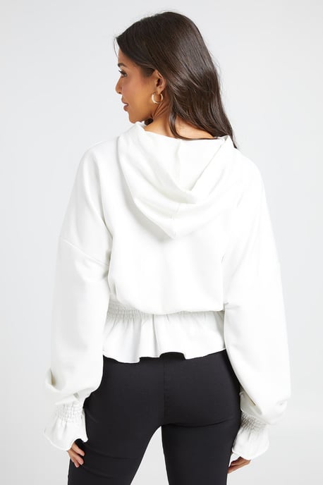 Loopback Peplum Hem And Cuff Hoodie - Image 2