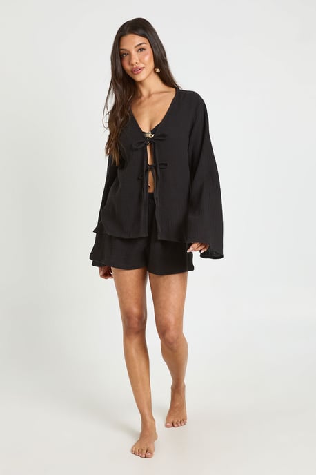 Tie Front Detail Top & Short Beach Co Ord - Image 3