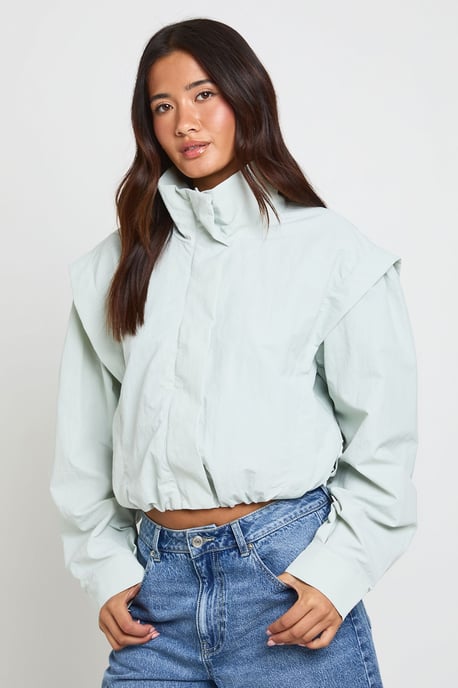 Nylon Funnel Neck Zip Through Track Top - Image 1