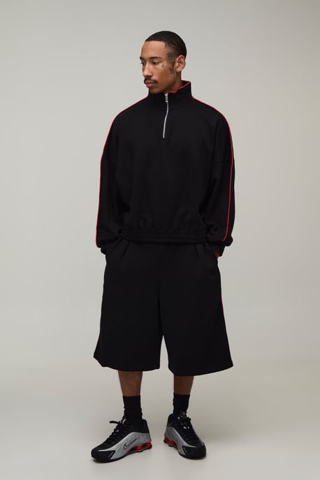 Extreme Oversized Quarter Zip Funnel Neck Jort Tracksuit - Image 1
