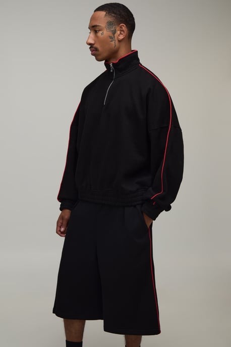 Extreme Oversized Quarter Zip Funnel Neck Jort Tracksuit - Image 3