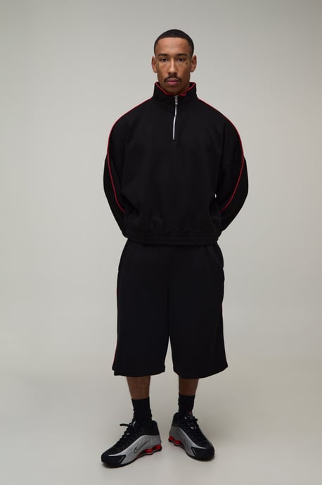 Extreme Oversized Quarter Zip Funnel Neck Jort Tracksuit - Image 4