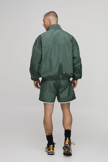 Boxy Shell Seam Embroidered Funnel Dual Zip Short Tracksuit - Image 2
