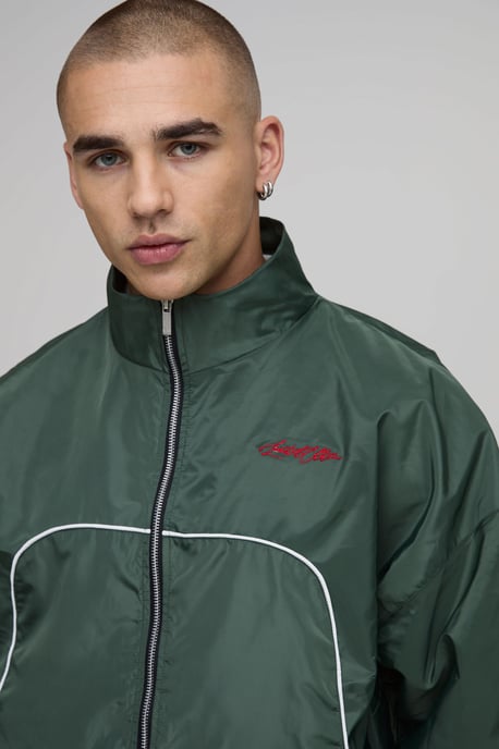 Boxy Shell Seam Embroidered Funnel Dual Zip Short Tracksuit - Image 3