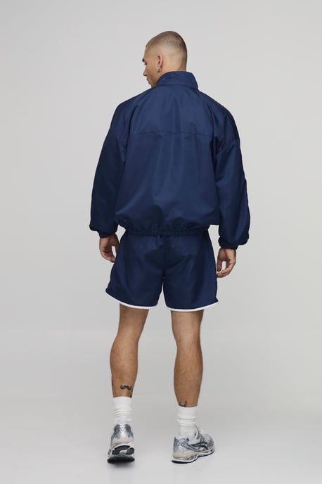Boxy Shell Seam Embroidered Funnel Dual Zip Short Tracksuit - Image 2