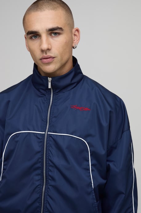 Boxy Shell Seam Embroidered Funnel Dual Zip Short Tracksuit - Image 3