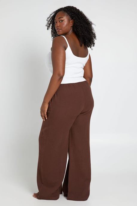 Plus Elasticated Tie Front Wide Leg Beach Trouser - Image 2