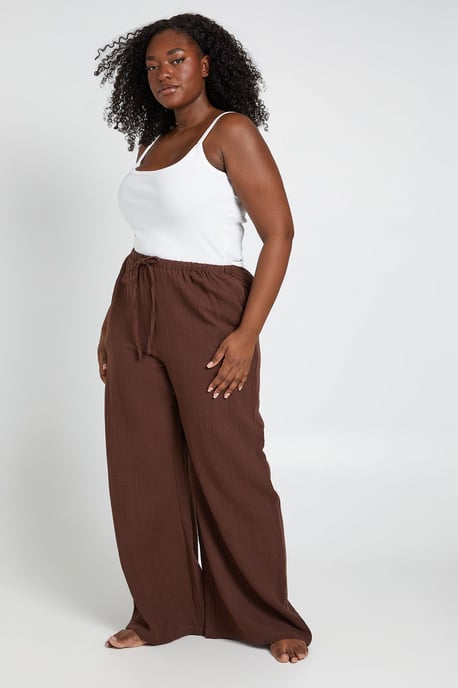 Plus Elasticated Tie Front Wide Leg Beach Trouser - Image 3
