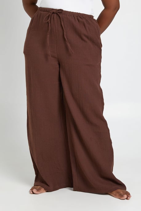Plus Elasticated Tie Front Wide Leg Beach Trouser - Image 4