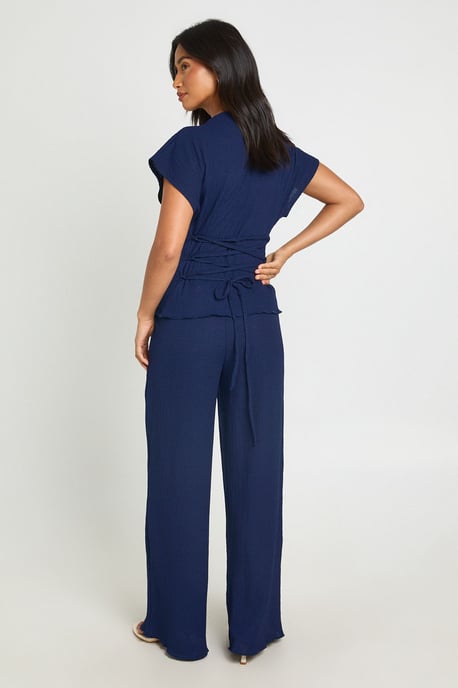 Petite Crinkle Tie Back Top Wide Leg Trouser Co ord - Image 2