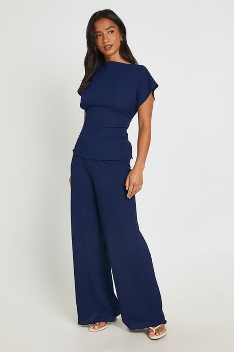 Petite Crinkle Tie Back Top Wide Leg Trouser Co ord - Image 3