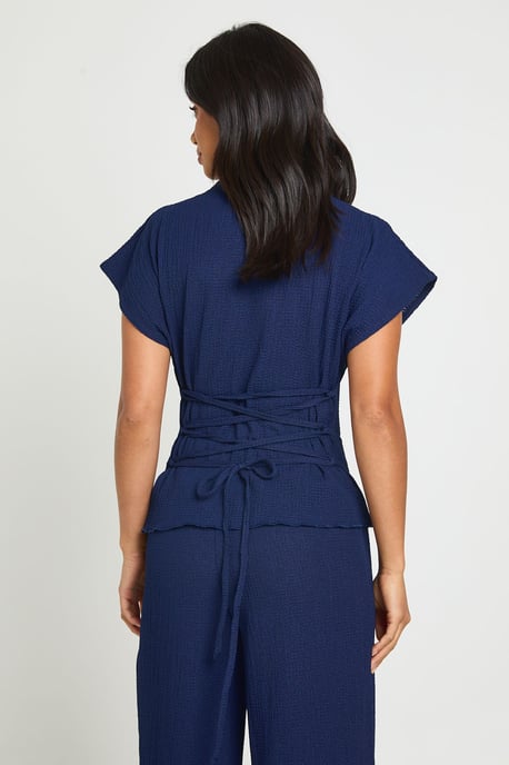 Petite Crinkle Tie Back Top Wide Leg Trouser Co ord - Image 4