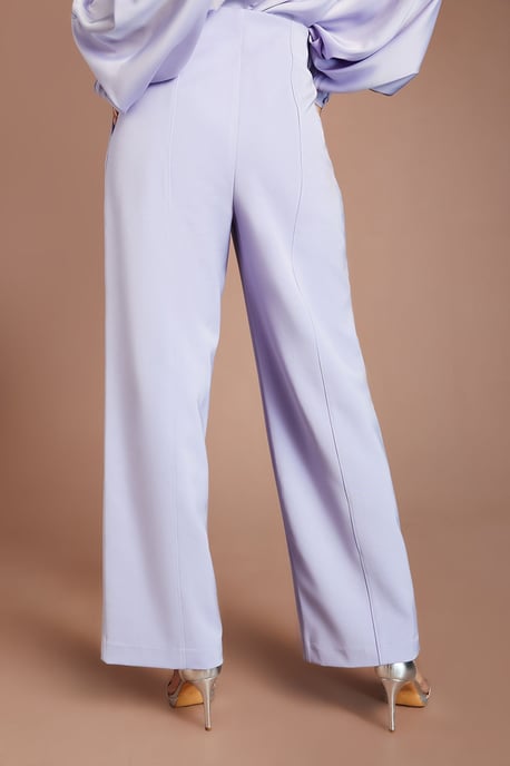 Lilac Stretch Crepe Wide Leg Trouser - Image 3