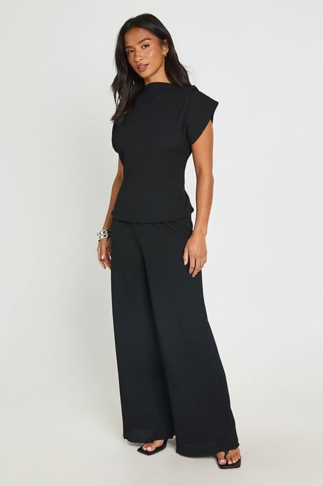 Petite Crinkle Tie Back Top Wide Leg Trouser Co ord - Image 1