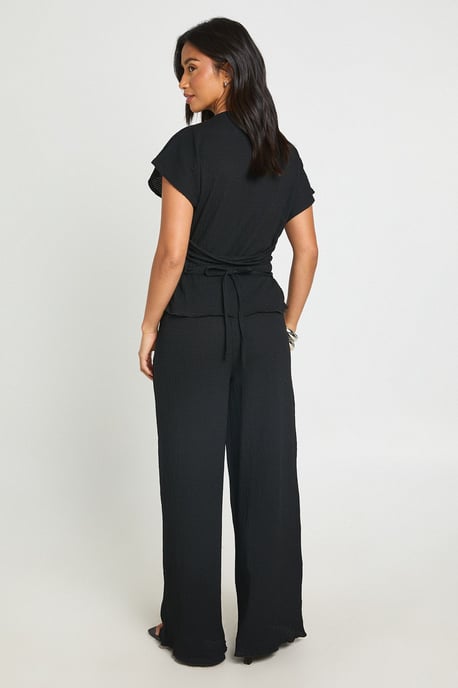 Petite Crinkle Tie Back Top Wide Leg Trouser Co ord - Image 2