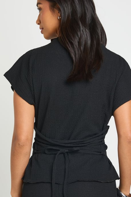 Petite Crinkle Tie Back Top Wide Leg Trouser Co ord - Image 4