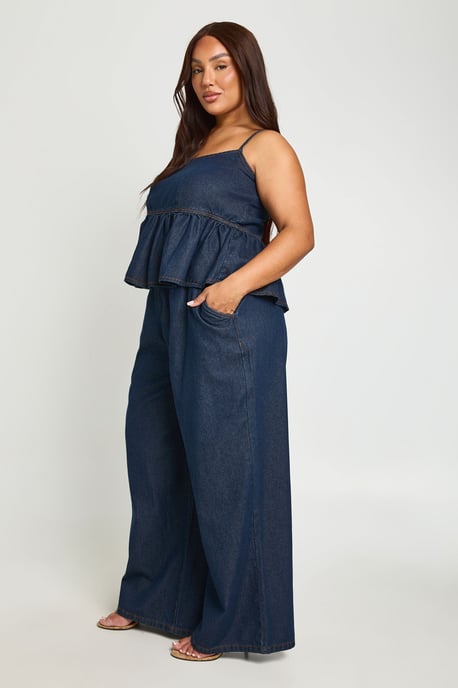 Plus Elasticated Wide Leg Denim Trouser - Image 3