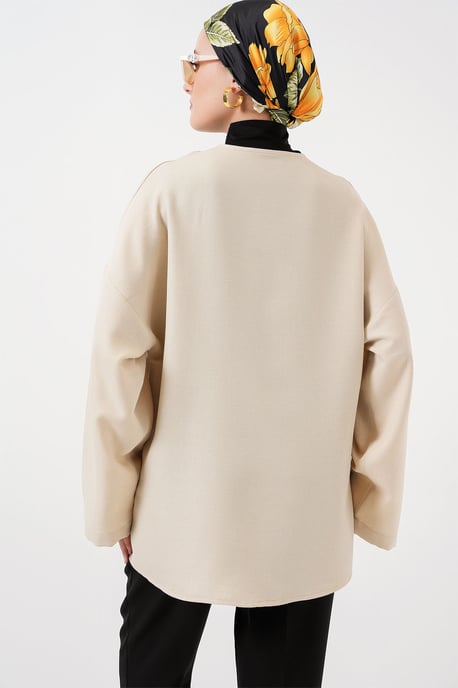 Linen Blend Long Sleeve Kimono with Binding Detail - Image 6