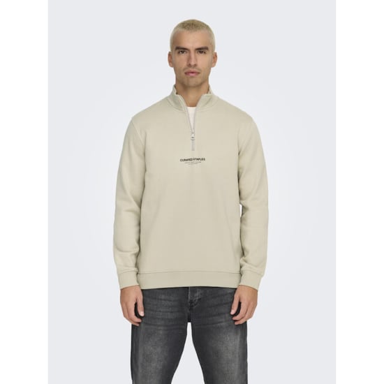 Only & Sons Onscurated reg half zip sweat beige - Image 4