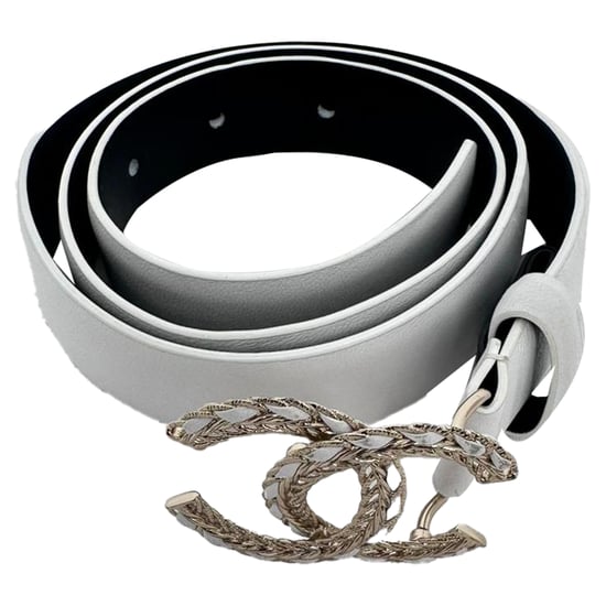 Chanel Chain Interlocking CC Logo Waist Belt in White Leather - Image 2