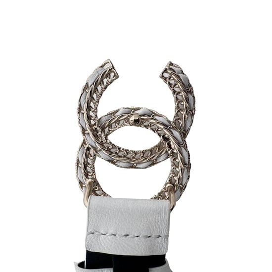 Chanel Chain Interlocking CC Logo Waist Belt in White Leather - Image 5