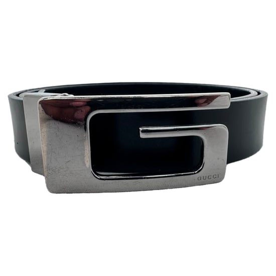 Gucci G Silver Tone Logo Buckle Belt in Black Leather - Image 4
