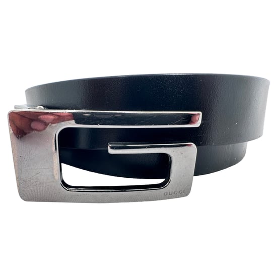 Gucci G Silver Tone Logo Buckle Belt in Black Leather - Image 6