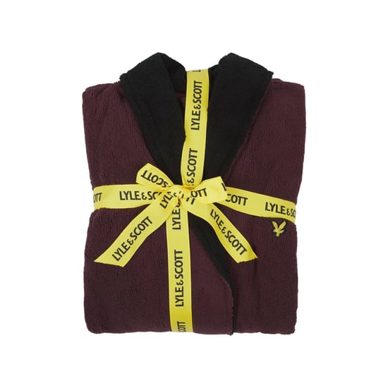 Men's Lyle And Scott Shawl Neck Long Sleeve Robe in Winetasting/Blk - Image 3