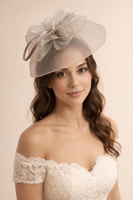 Large Double Layer Floral Feather Fascinator in Grey - Image 1