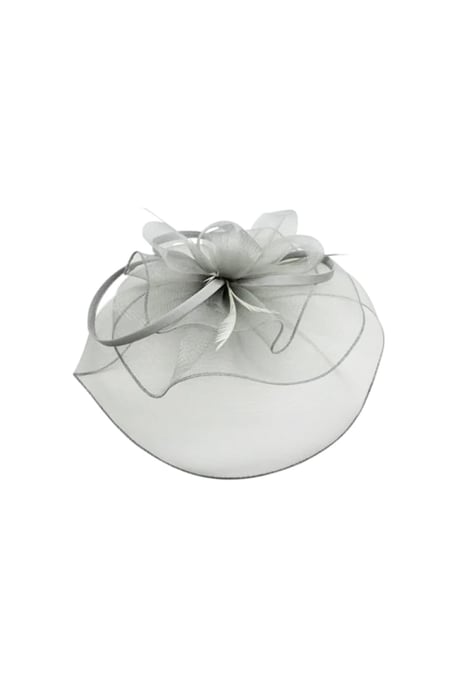 Large Double Layer Floral Feather Fascinator in Grey - Image 2