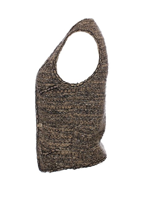 Chanel, lichtbruin bouclé vest met gouden knopen - Image 3