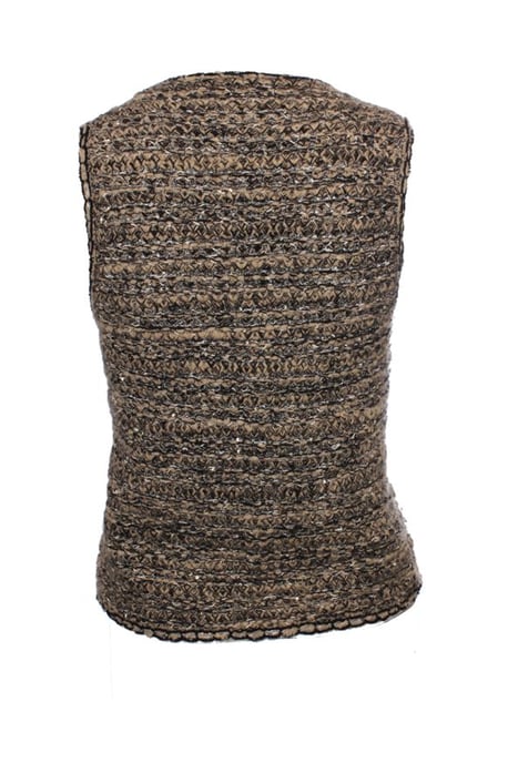 Chanel, lichtbruin bouclé vest met gouden knopen - Image 4