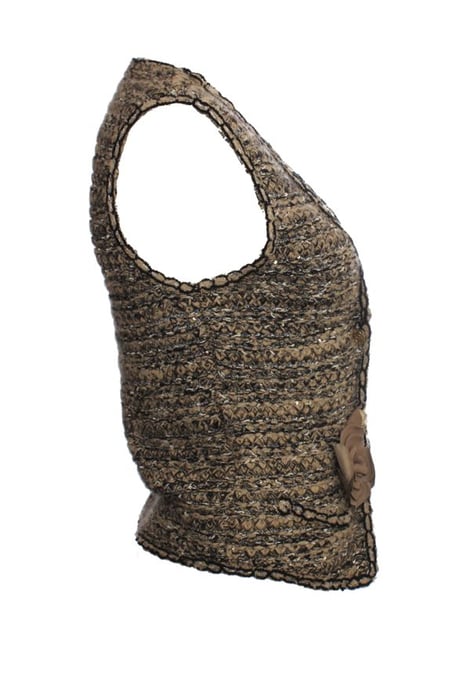 Chanel, lichtbruin bouclé vest met gouden knopen - Image 5