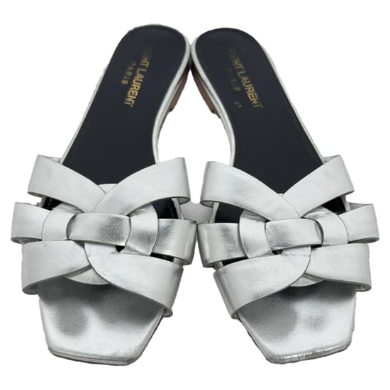 Saint Laurent Tribute Woven Metallic Slides in Silver Leather - Image 4