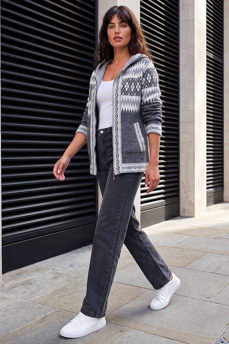 Jacquard Zipped Knit Cardigan - Image 3