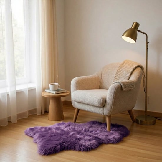 Genuine Bright Violet Sheepskin Natural Silky Soft Fluffy Real Wool Rug - Image 1