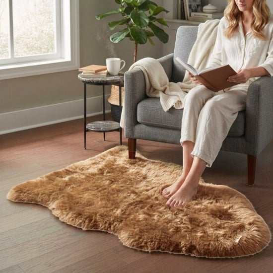 Genuine Toffee Brown Sheepskin Natural Silky Soft Fluffy Real Wool Rug - Image 1