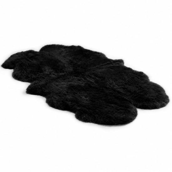 Genuine Sheepskin Black Quad Natural Fluffy Silky Soft Real Wool Rug - Image 2