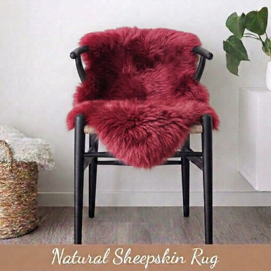 Genuine Red Rose Sheepskin Natural Silky Soft Fluffy Real Wool Rug - Image 3