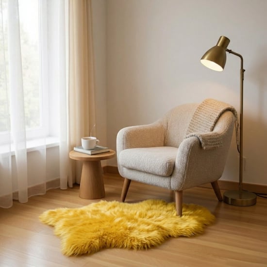 Genuine Bright Yellow Sheepskin Natural Silky Soft Fluffy Real Wool Rug - Image 1