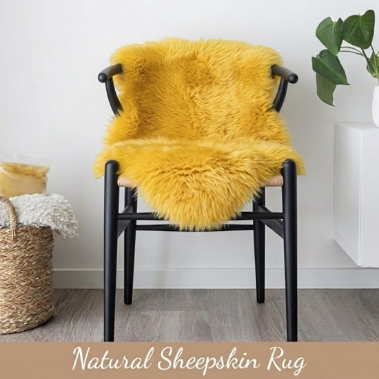 Genuine Bright Yellow Sheepskin Natural Silky Soft Fluffy Real Wool Rug - Image 4