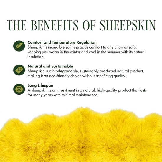 Genuine Bright Yellow Sheepskin Natural Silky Soft Fluffy Real Wool Rug - Image 6
