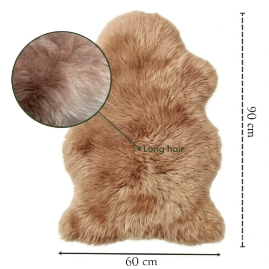 Genuine Toffee Brown Sheepskin Natural Silky Soft Fluffy Real Wool Rug - Image 2