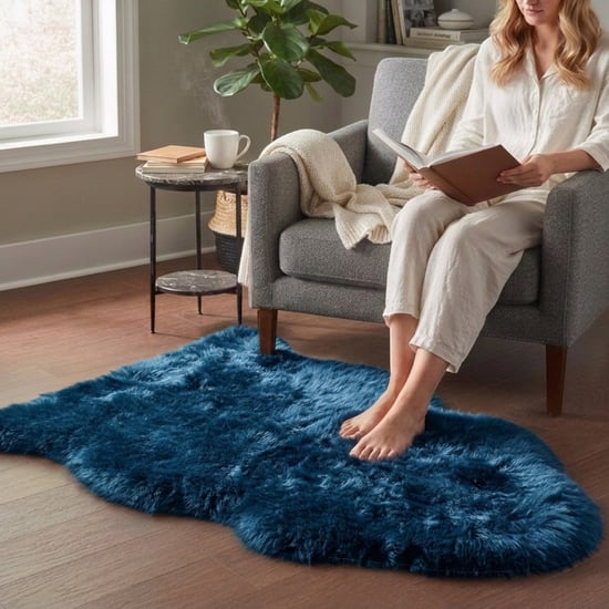Genuine Diamond Blue Sheepskin Natural Silky Soft Fluffy Real Wool Rug - Image 1