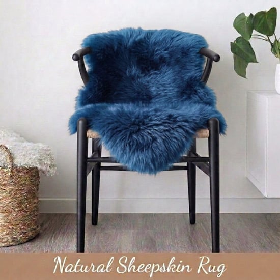 Genuine Diamond Blue Sheepskin Natural Silky Soft Fluffy Real Wool Rug - Image 4