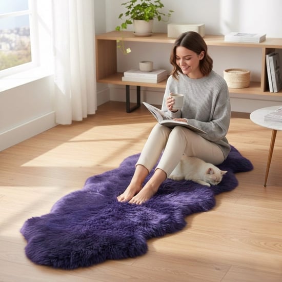 Genuine Sheepskin Violet Double Natural Fluffy Silky Soft Real Wool Rug - Image 1