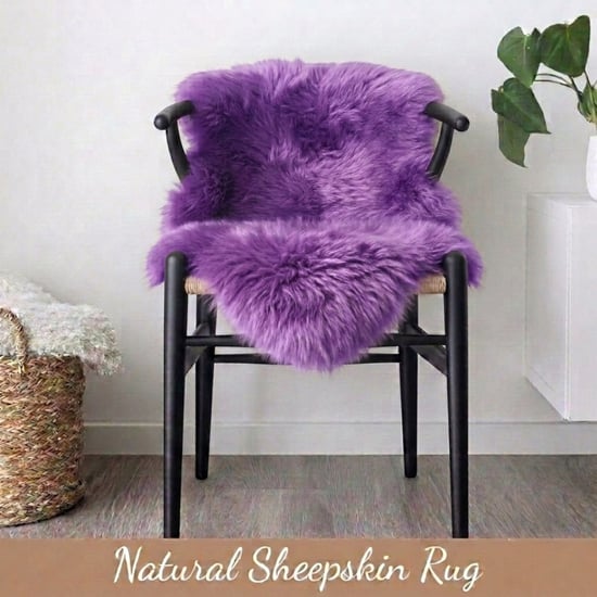 Genuine Bright Violet Sheepskin Natural Silky Soft Fluffy Real Wool Rug - Image 3