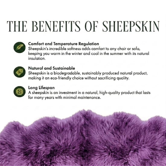 Genuine Bright Violet Sheepskin Natural Silky Soft Fluffy Real Wool Rug - Image 5