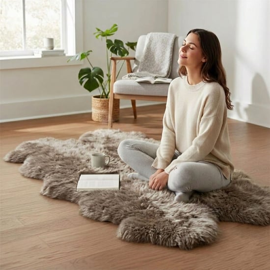 Genuine Sheepskin Mushroom Quad Natural Fluffy Silky Soft Real Wool Rug - Image 1